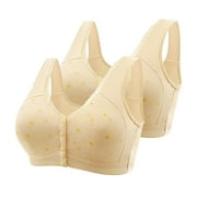 2 Pack Daisy Bras for Women Front Button Snaps Closure Wireless Cotton Bra Full Coverage Sports Bras Comfy Sleep Bra